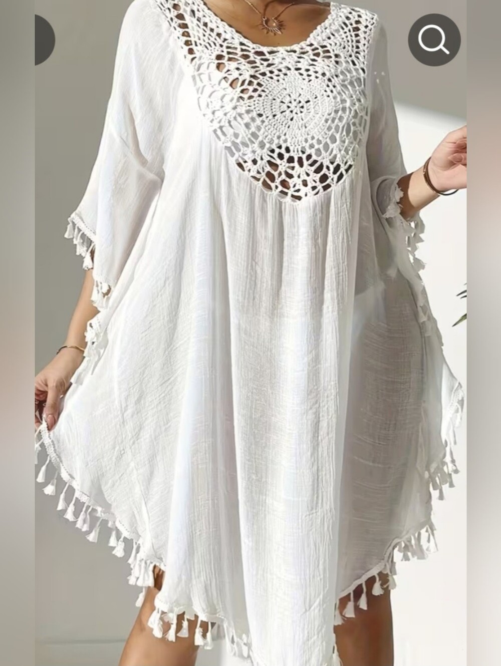 White Crochet Detail Swim Cover-Up